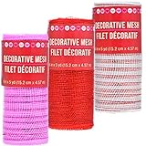 Valentine's Day Inspired DIY Red, Pink & White Decorative Craft Mesh Ribbon, 5-yd. Rolls (Set of 3)