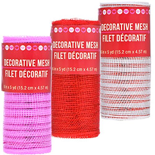 Valentine’s Day Inspired DIY Red, Pink & White Decorative Craft Mesh Ribbon, 5-yd. Rolls (Set of 3)