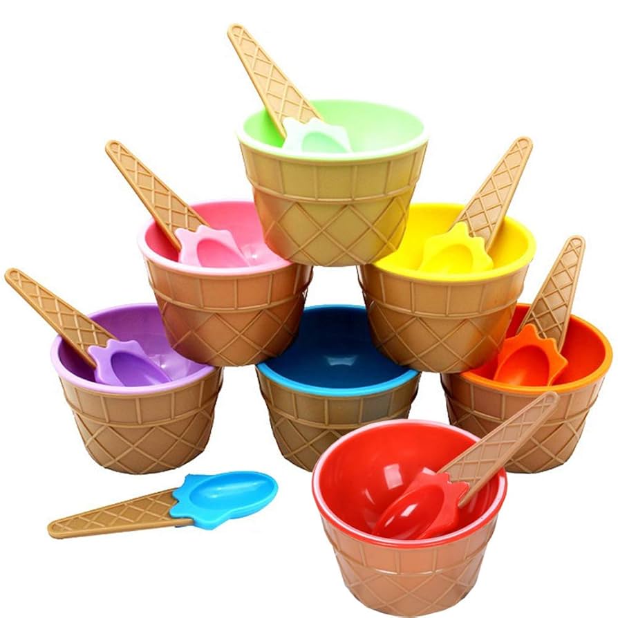 Set 7 Ciotoline Per Gelato Con Cucchiaio - Colorate E Pratiche Per Bambini