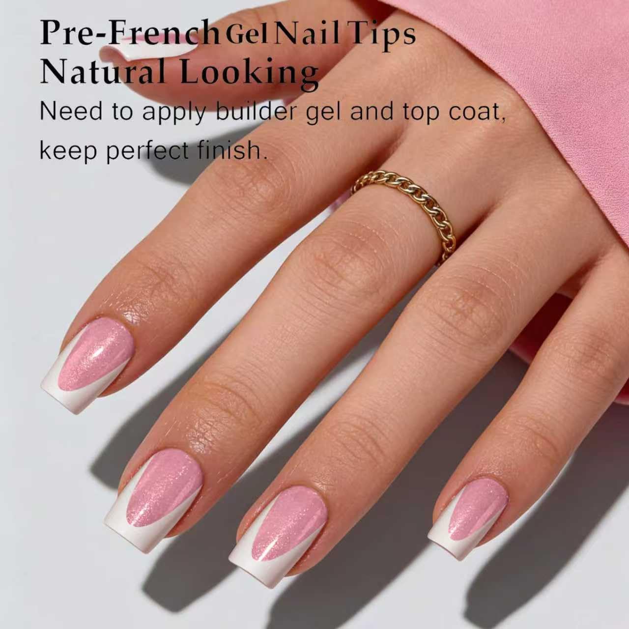 Dsixnails Short Deep Pink Glitter Base Soft French Tip Press on Nails | 160Pcs Square Gel Nail Tips, Salon Quality, No Need to File, Long Lasting Soak Off Fake Nails for Women, 16Sizes