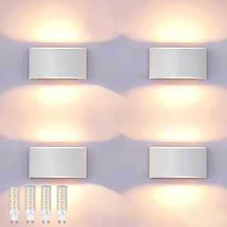 KICAAO Modern LED Wall Sconce,Warm White 3000K,Hardwired Indoor Wall Lights Set of 2 Up and Down Wall Mount Light for Living Room Bedroom Hallway Corridor Conservatory(with G9 Bulbs) (White-4PCS)