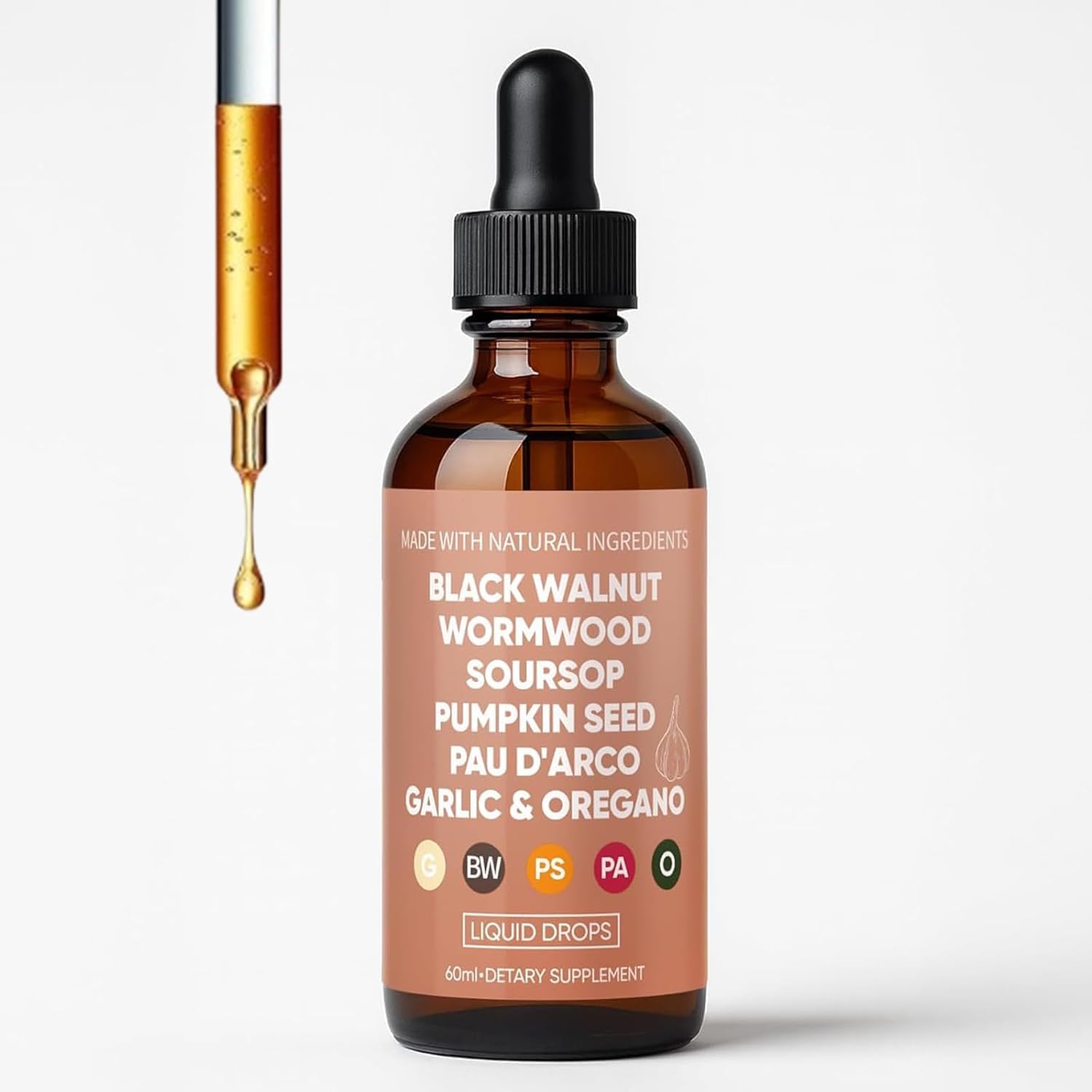Black Walnut Wormwood & Clove Drops with Soursop,Garlic,Pumpkin Seed,PAU D'Arco,Oil of Oregano, Turmeric, Berberine–Gut Cleanse Supplement for Digestive Support & Daily Wellness, 60ml(2)