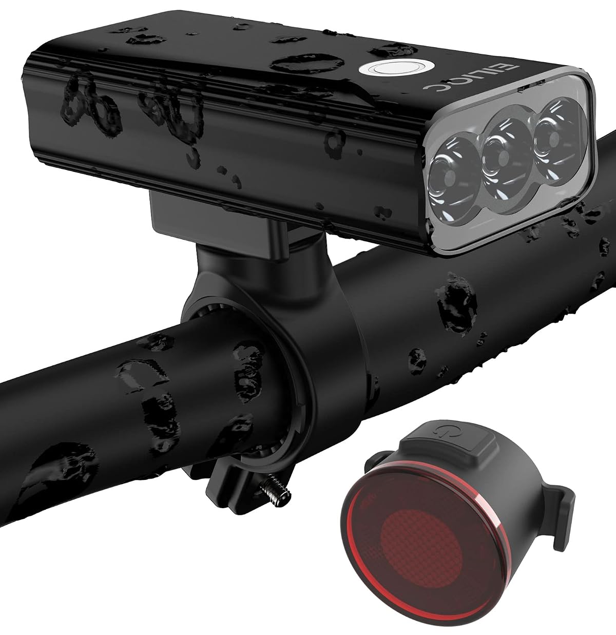 EILIOC USB Rechargeable Bike Light Set, 1200 Lumen Front and Back, 5200mah Wide