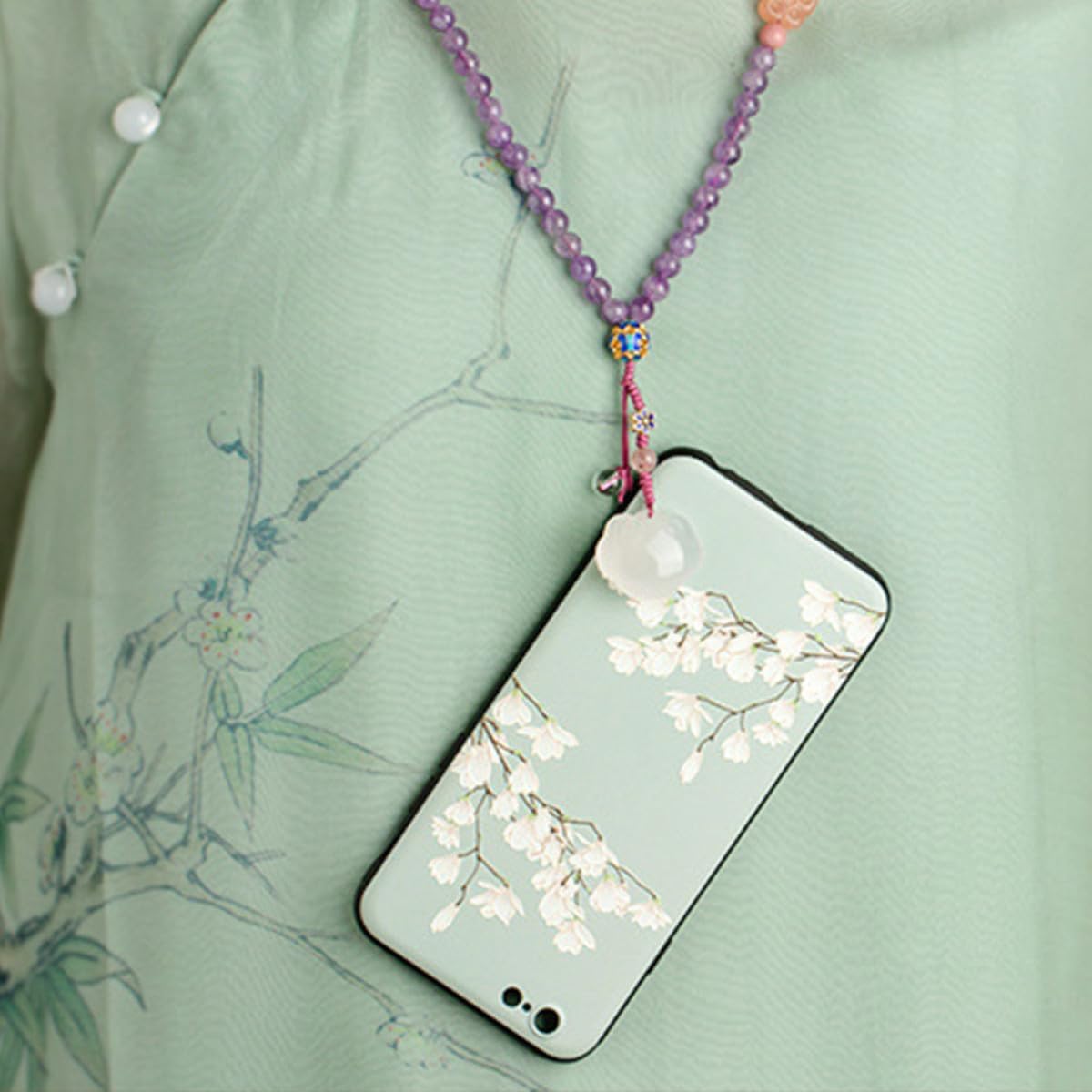 Natural Amethyst Phone Lanyard Cord with Violet Faceted Beads Alloy Material Phone Hanging Strap Stylish and Secure Attachment