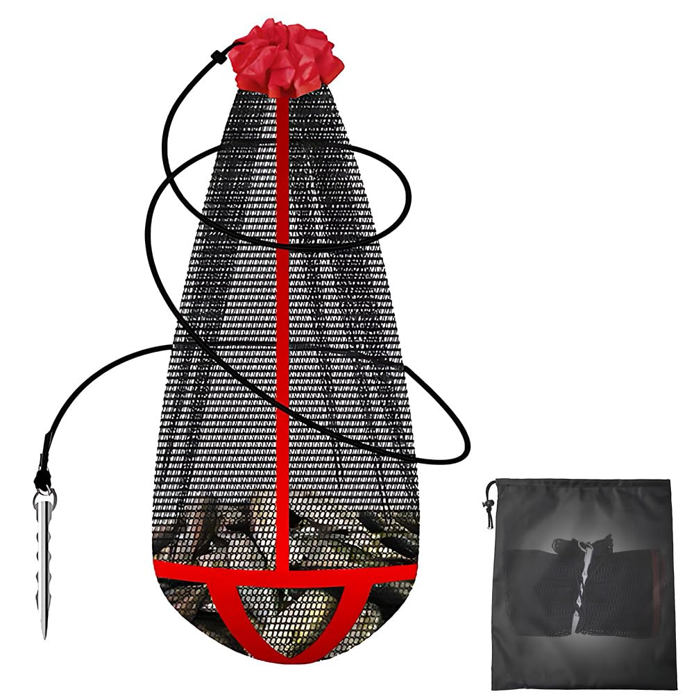TONGIHS 1 Pcs Collapsible Fishing Keepnet, Portable Foldable Fishing Net Quick Dry Nylon Mesh，Fish Collection Bag， Foldable Fishing Replacement Net for Freshwater Saltwater (H 100 cm, Ø 38 cm)