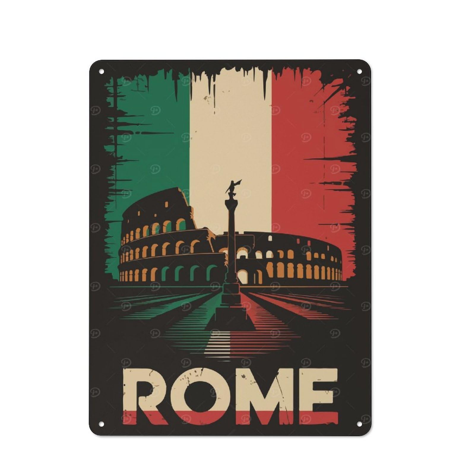 Junmoney Rome Italy Travel Farmhouse Metal Sign With Design 40X30cm, Rustic Farmhouse Wall Decor For Farmhouse Kitchen, Pantry Or Dining Area