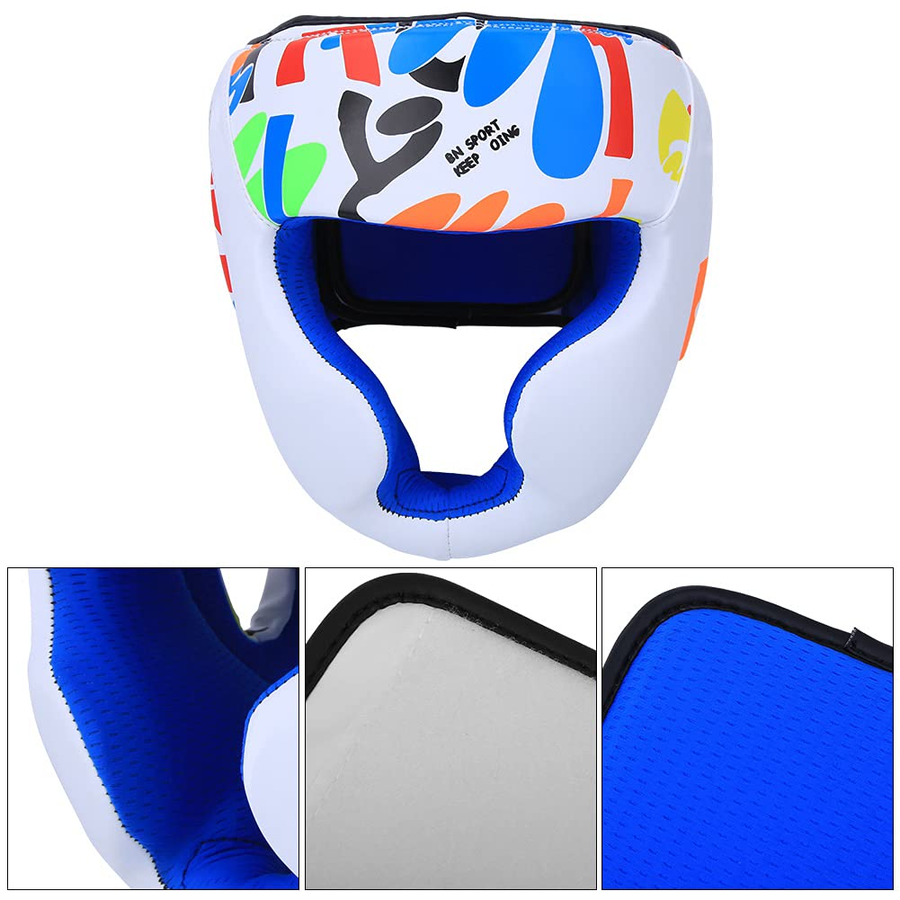 HERCHR Copricapo per Bambini Graffiti per Boxe, Protezioni per Teste di Kickboxing, Equipaggiamento Protettivo per Sparring, Muay Thai E Taekwondo(Bianco)
