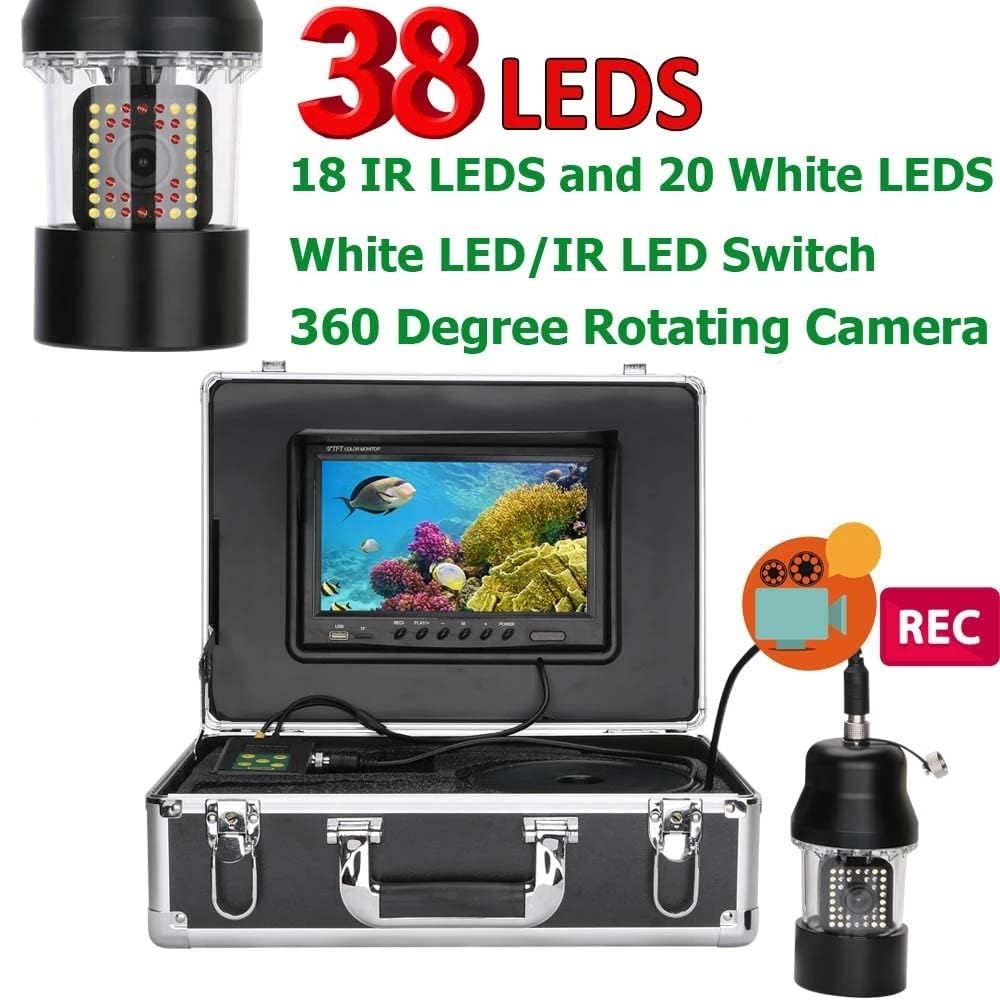 Caméra de pêche sous-marine – Détecteur de poissons de 17,8 cm, étanche 1000TVL, LED IP68, réglable 38 LED, idéal pour la glace, le lac, la pêche en bateau, profondeur de 30 m