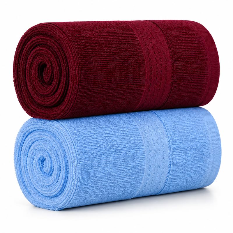 Image of TowelWala Premium Hand Towel 550 GSM Soft Absorbent Quick Dry (Maroon /Blue) | Premium 550 GSM cotton with woven border-quick drying and perfect for bathroom, kitchen, gym, and travel.