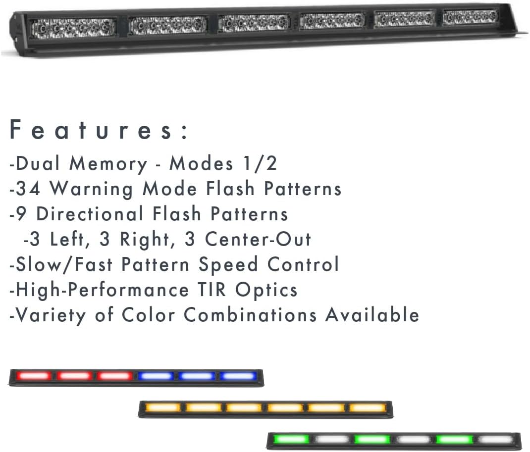 SpeedTech Lights Striker Elite TIR 6 Head LED Strobe Light Bar – 36 LEDs 108W Dash Deck Traffic Advisor Windshield Mount for Police, Security & Emergency Vehicles (Amber/Amber)