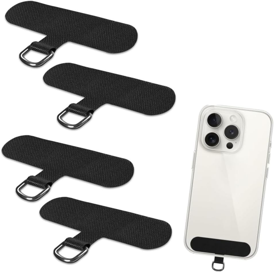 4 Pack Phone Tether Pad Portable Phone Lanyard Tether Tab for Phone Lanyard Compatible with iPhone & All Smartphones Black, One Size