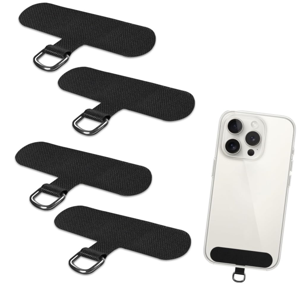 4 Pack Phone Tether Pad Portable Phone Lanyard Tether Tab for Phone Lanyard Compatible with iPhone & All Smartphones Black, One Size