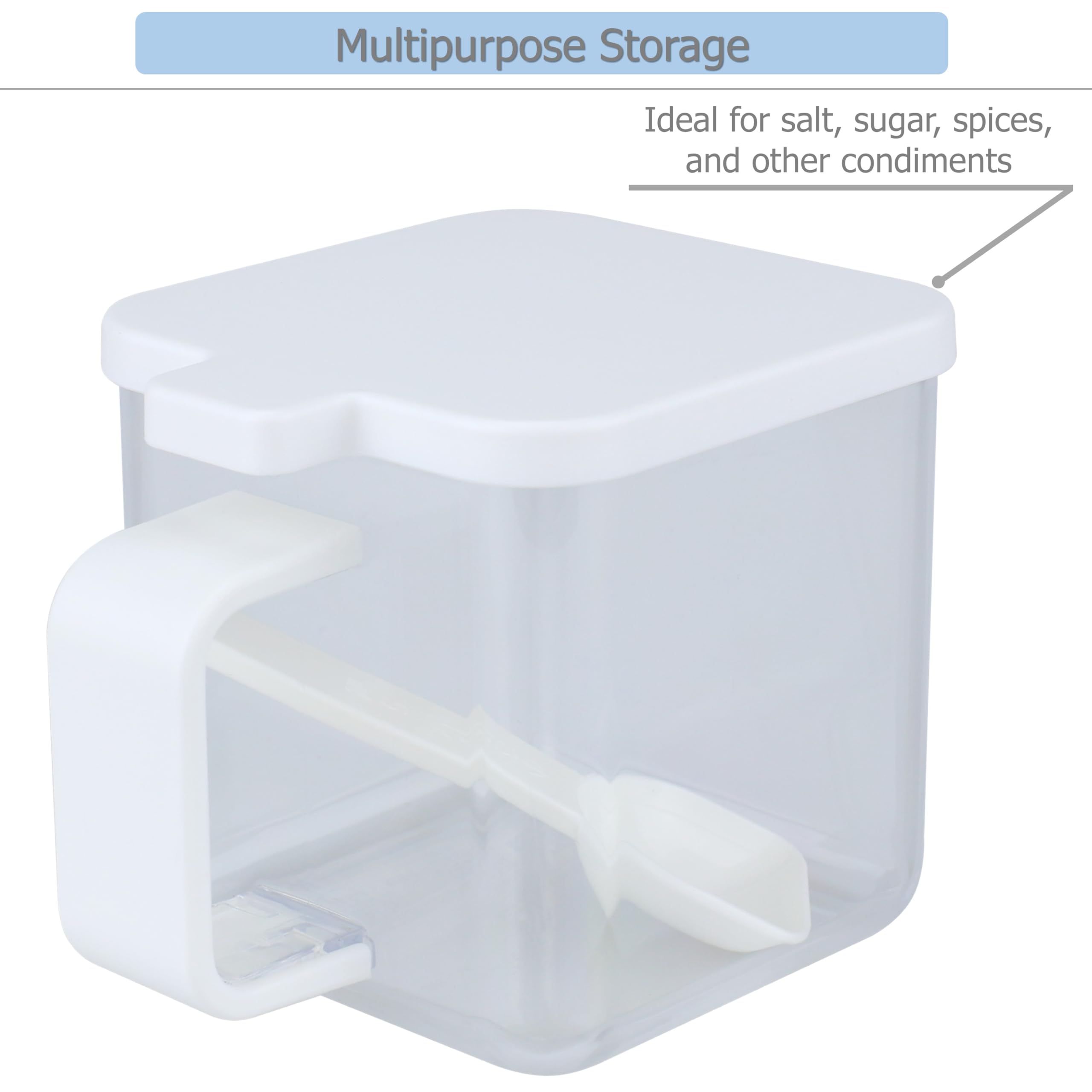 EIKS Ollas transparentes para condimentos con forma cúbica con cuchara para almacenar y servir especias, sal, azúcar, pimienta en el hogar, cocina, mostrador, restaurante