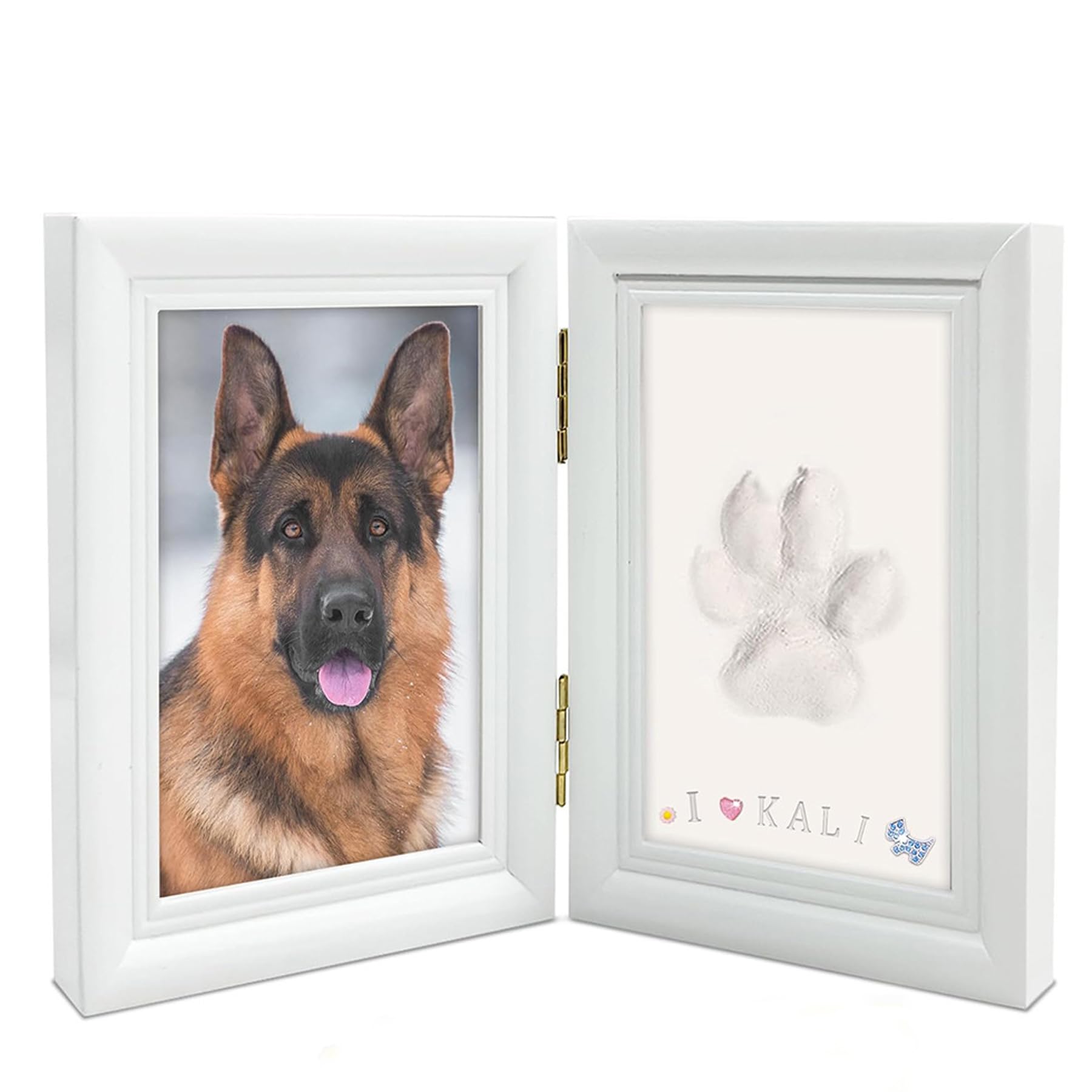 AXYOUCUN Pet Memorial Frame for Dogs and Cats Pet Paw Print Kit with Clay Imprint Kit Wooden Photo Frame Photo Perfect Pet Keepsake Gift (Quality Assurance)