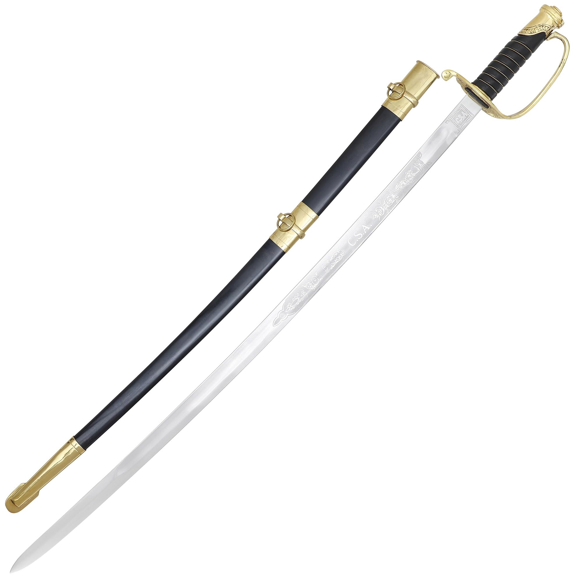 Armory Replicas - Commemorative Replica US Calvary Officer Saber - Forged Carbon Steel Decorative Collectible Engraved Civil War Sword w/Metal Scabbard