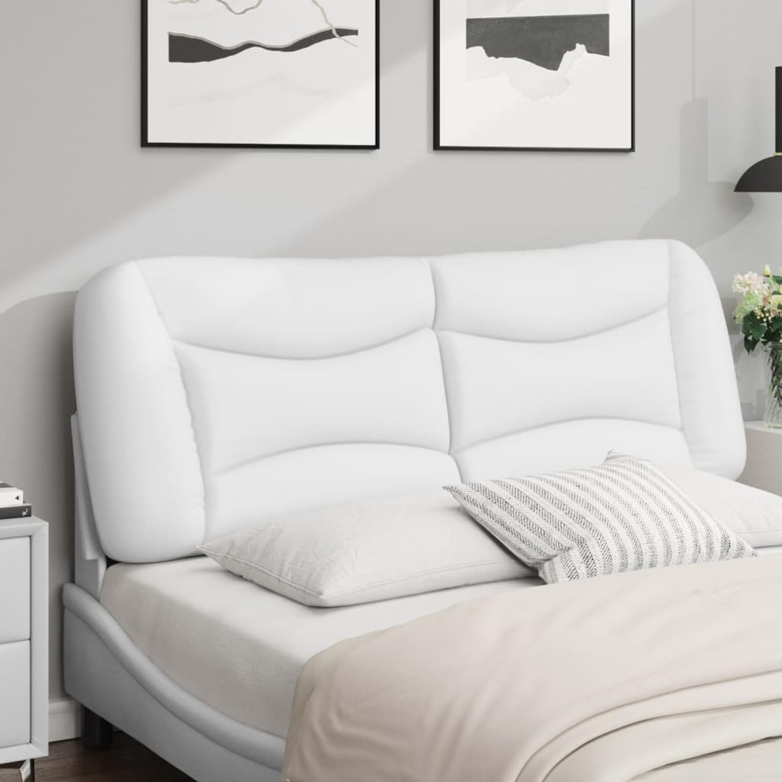 Coussin de tête de lit Blanc 140 cm Similicuir,Armoire De Tête De Lit,Tête De Lit pour Adulte,Meuble De Chambre À Coucher