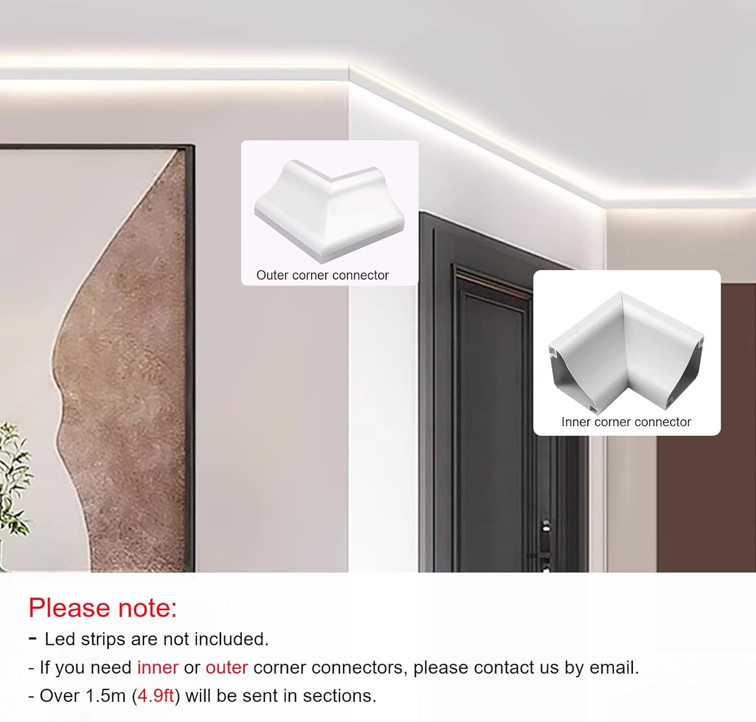 Black Aluminum Profile LED Crown Molding Channel - 2m/6.6ft Surface Mount Indirect Lighting Diffuser for Wall/Ceiling Trim Slot - Perfect for LED Strip Lights