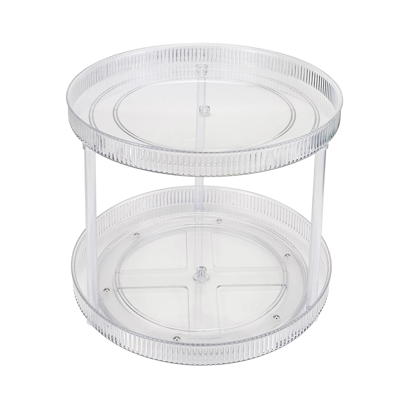 Rack di stoccaggio rotante – Organizzatore trasparente rotante a 360 gradi | Rastrelliera per condimenti a 2 livelli per cucina, bagno, ripiani da toeletta, spezie, condimenti e organizer per trucchi
