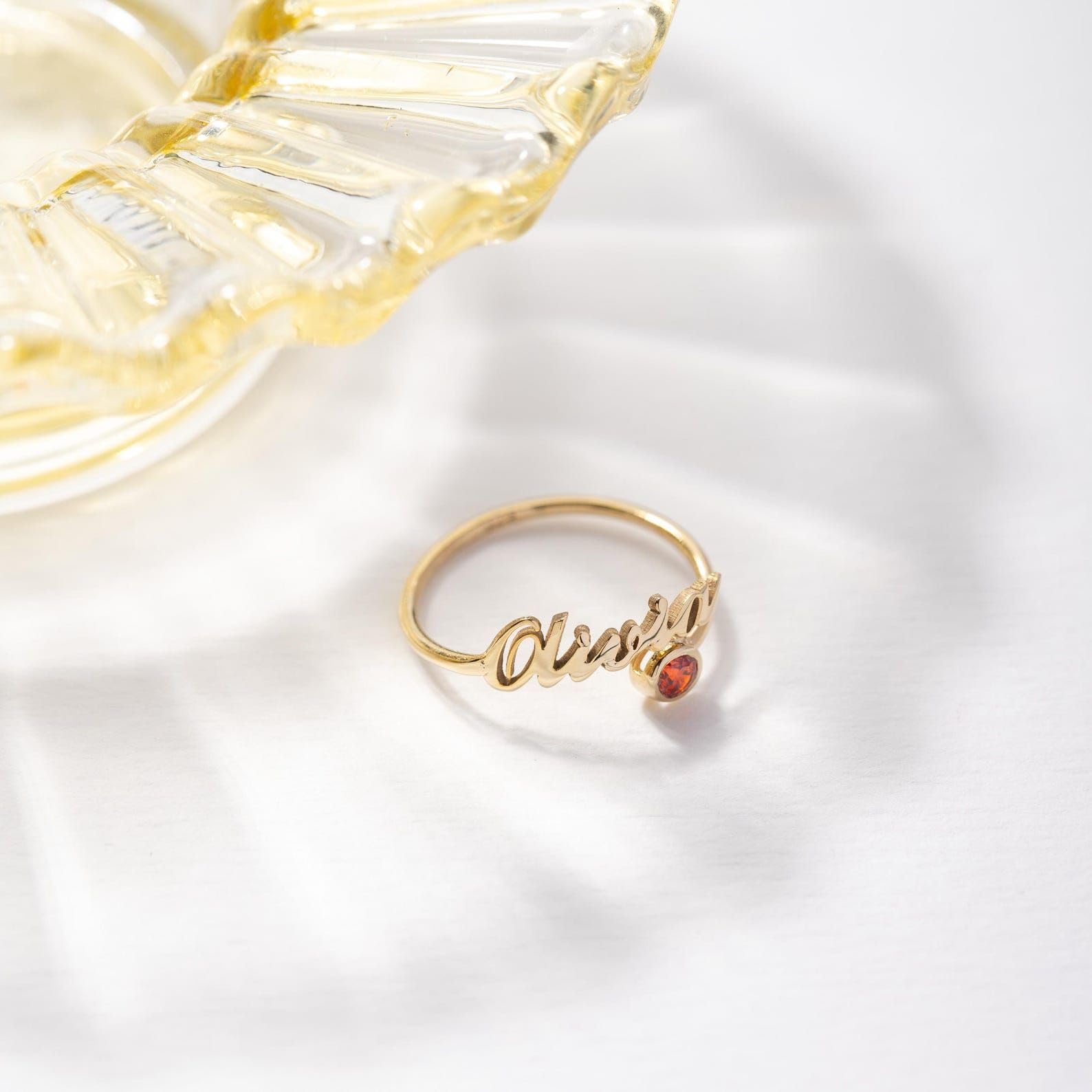 Personalisiert Geburtsstein Namensring individuell zum Stapeln Band minimalistisch Schmuck für Damen