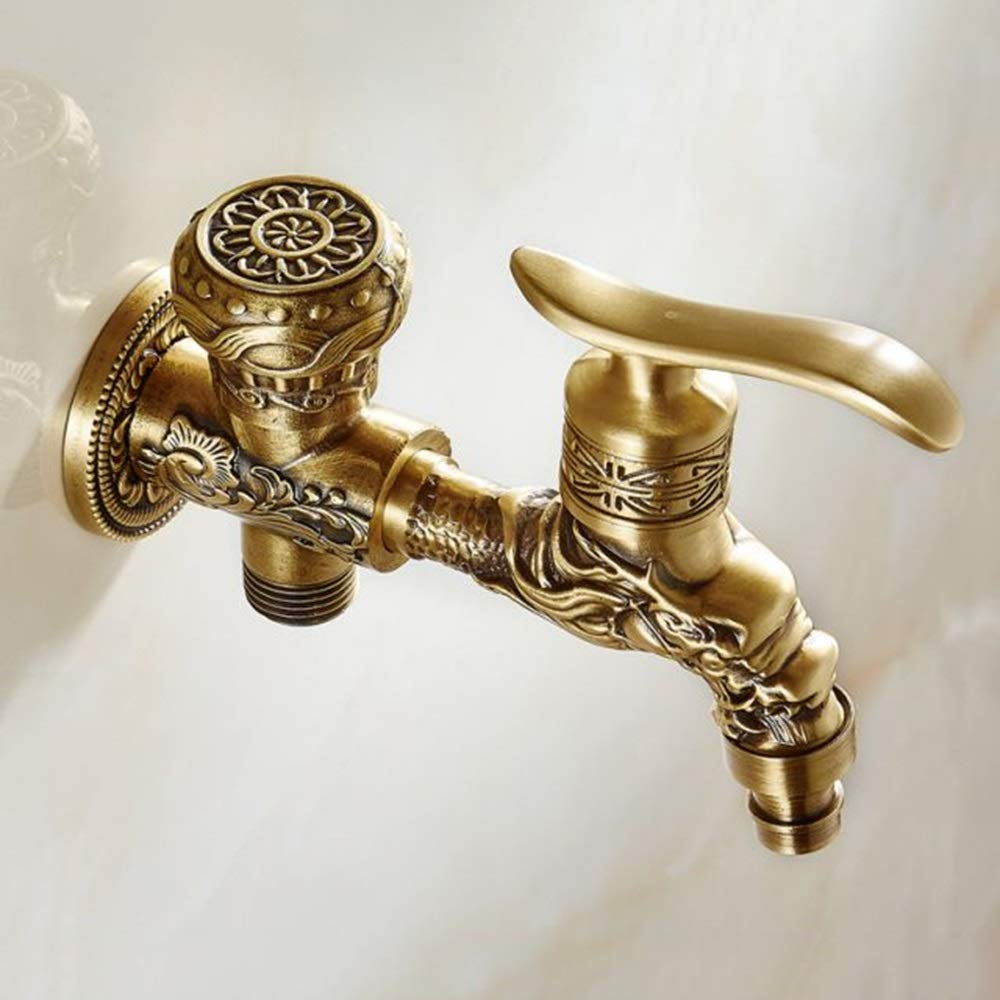 Doppio Rubinetto, Rubinetto da Giardino Stile retrò, Rubinetto valvola di Scarico a Doppia Sfera, Valvola Rubinetto Rubinetto Giardino, Rubinetto Lavatrice 1/2" x 3/4" x 3/4" Realizzato in Rame