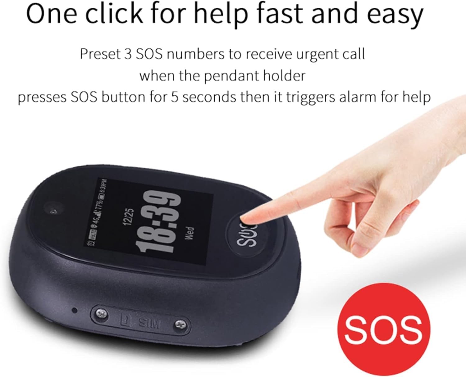 Urządzenie Śledzące GPS Dla Osób Starszych Mini Wisiorek 4G Śledzący Osobisty Lokalizator Przycisk Alarmowy SOS Połączenie Telefoniczne Lokalizacja Dzwonka Budzik Ogrodzenie Bezpieczeństwa(Black)