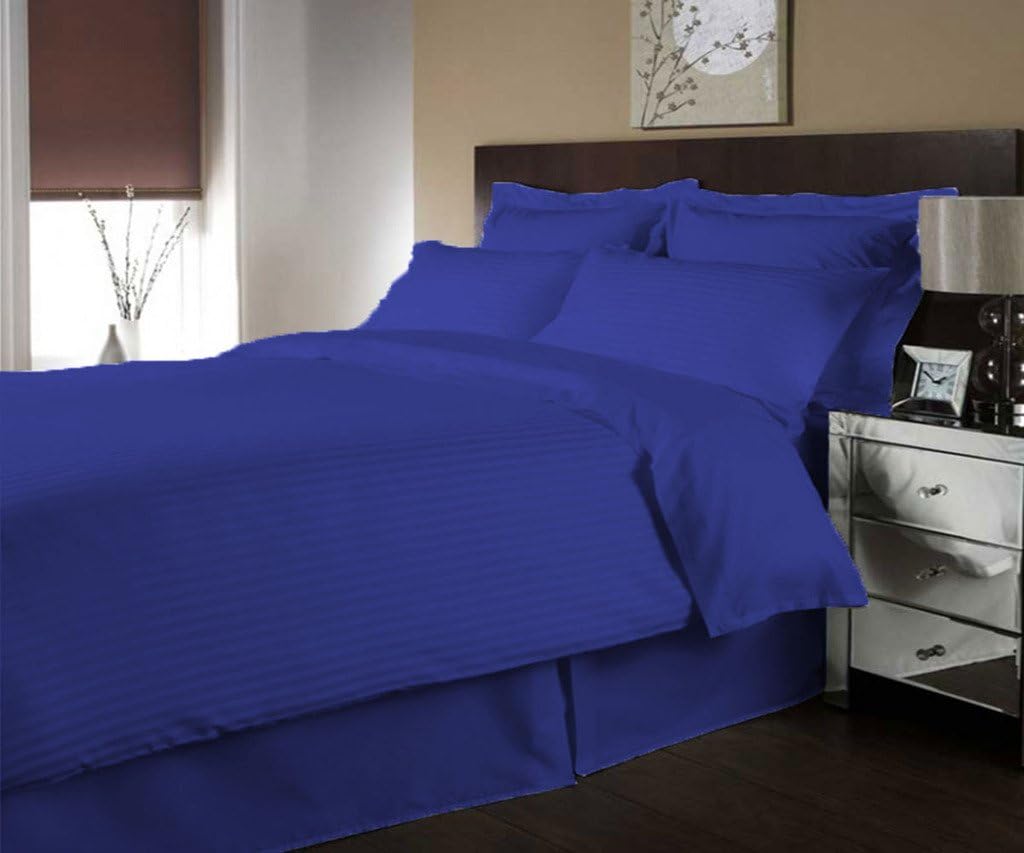Scala Bedding 600 Thread Count Egyptian Cotton Luxurious Striped Duvet Cover King/Cal King 600 Thread Count Egyptian Blue