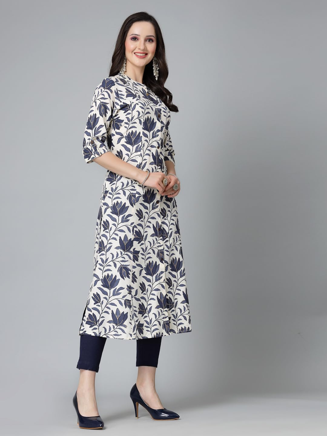 Stylum Women's Floral Printed Rayon A-Line Kurta (Gaaziblue36_Blue, S)