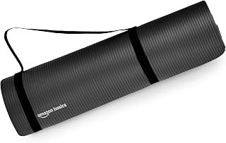 Amazon Basics NBR Yoga & Exercise Mat with Carrying Strap | 10 mm Thick Cushioned Support | Non-Slip Textured Surface | Du... Price In India