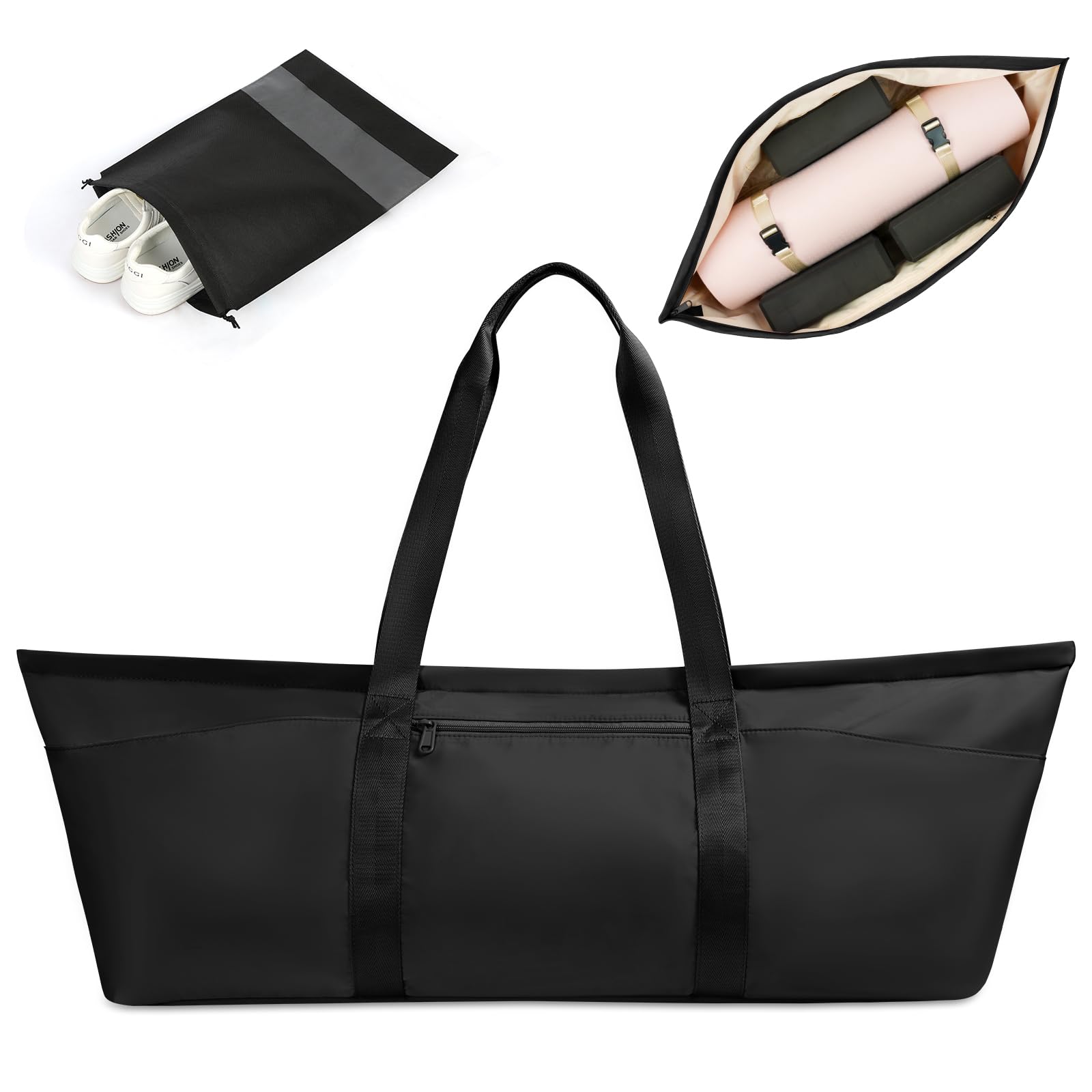 Aucuu Large Yoga Mat Bag, Yoga Mat Tote Carrier for Women Men, with Yoga Mat Holder Strap, Bottle Pocket and Wet Compartment