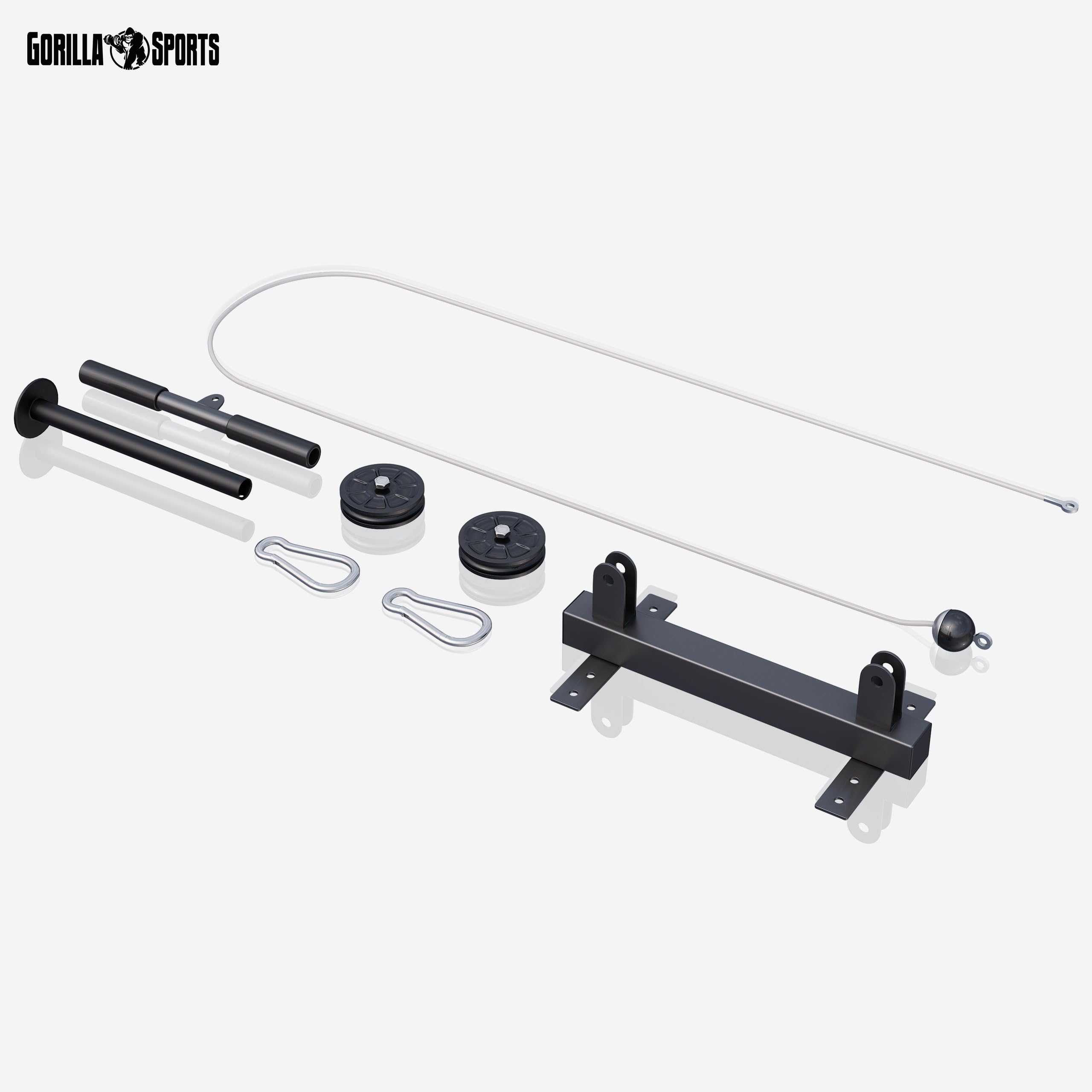 GORILLA SPORTS® Lat Pulldown - Barra da 35 cm, Montaggio a Soffitto, Max. 150kg, Ø 30/31 mm, con Cavo e Maniglia - Stazione Lat Machine, Bicipiti, Tricipiti, Puleggia da Palestra, Allenamento, Fitness