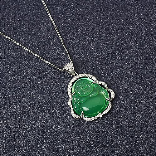Image of ASGIFT Laughing Buddha Necklace Cubic Zirconia Green Jade Buddha Pendant with 18K Gold Plated Chain Lucky Buddha Necklace Jewelry Gift