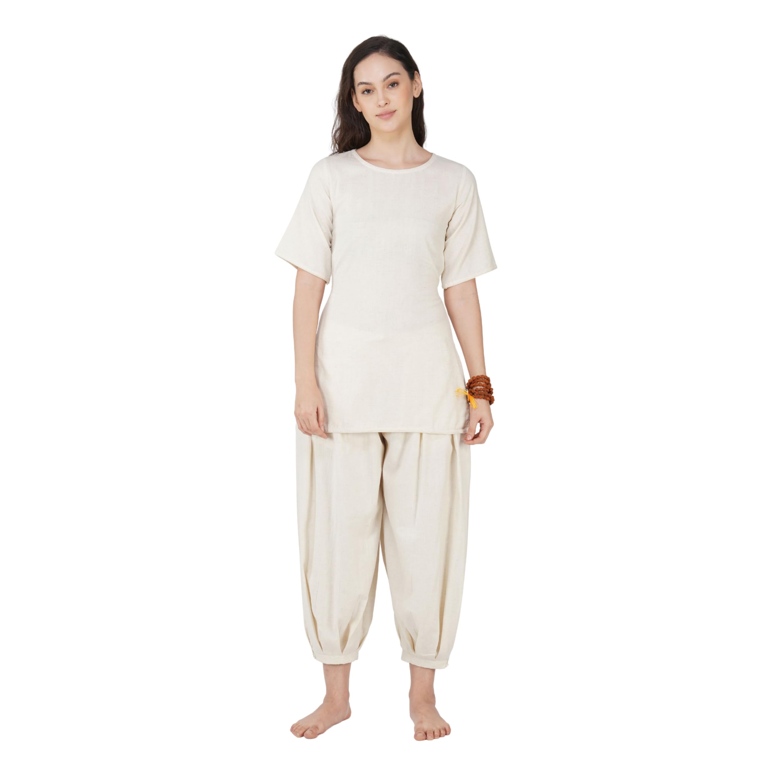 akiso Chakra Yoga Set Of 2 (Top & Pants) 100% Cotton Long Kurta Type Top Mid Waist Pants Elasticised Back Relaxed Fit-picture-34