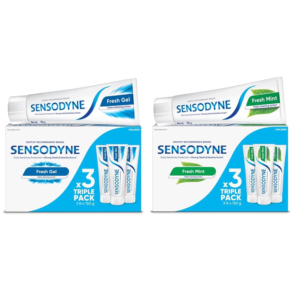 Sensodyne Toothpaste Fresh Gel | Daily Sensitivity Relief Tooth Paste Combo Pack - 450gm (150gm x 3) | Dentist Recommended | Everyday Use Paste, Fresh Breath, Fights Tooth Decay, Maintain Healthy Gums-image-18