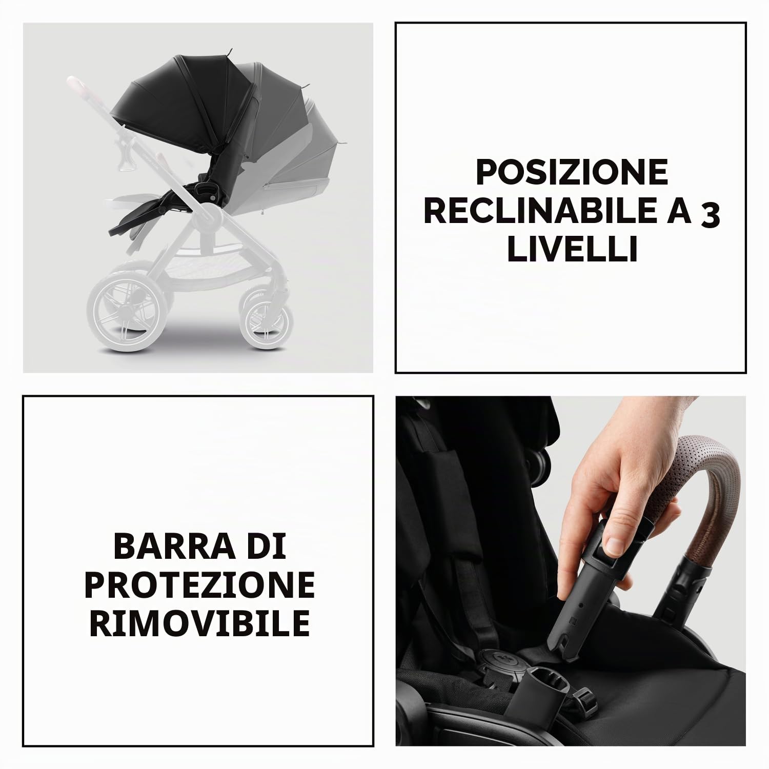 hauck Comfort N Care Set, Black - Passeggino 2in1 con Ruote di Gomma, Navicella Neonato con Pulsanti Memoria, Seduta Reversibile Reclinabile fino a 22 kg, Coprigambe, Portabibite, Sospensione