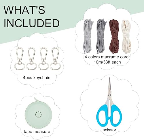 Miniatura 2 de Juego de 4 pulseras de macramé para manualidades, kit de fabricación de pulseras de llavero bohemio, cuerda de algodón, adornos de cuerda de