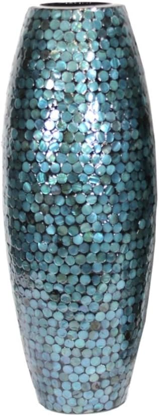 Entrada EN30700 Capiz Shell On Ceramic Vase, 25.6" x 8.3", Blue