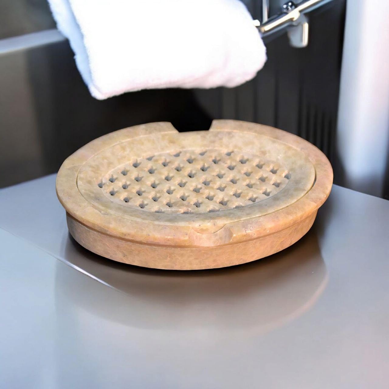 Pooja Creation Store Elegant Natural Marble Soapstone Soap Dish | Handcrafted Luxury Bath Accessory for a Stylish | Functional Bathroom Décor