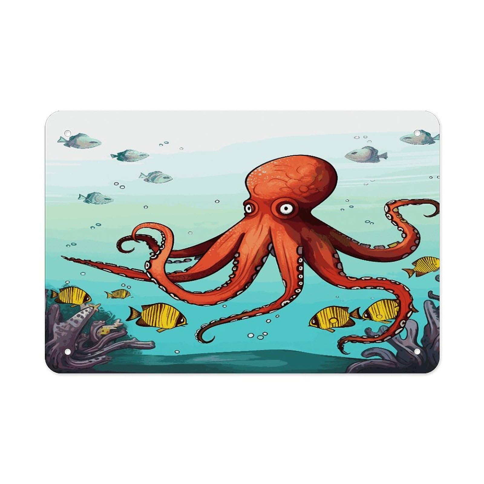 Fekiloot Style Giant Octopus Metal Signs Wall Art Tin Sign