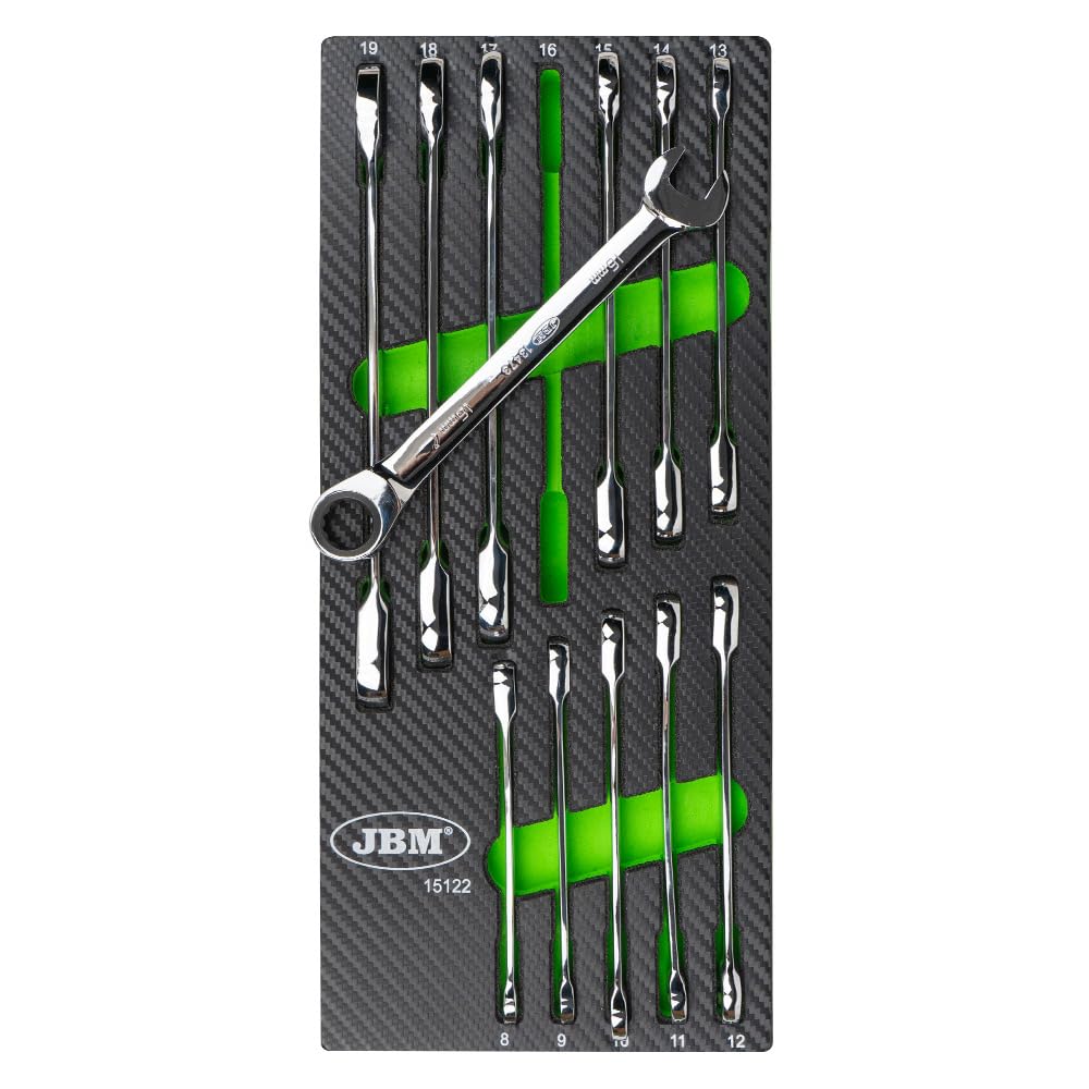 TANIASHOP JBM 15122 Set di 12 Chiavi combinate Fissa e Stella a cricchetto da 8-19mm Chiavi a Cricchetto 90 Denti Set Chiavi Fisse e ad Anello per Fai da Te e Riparazione