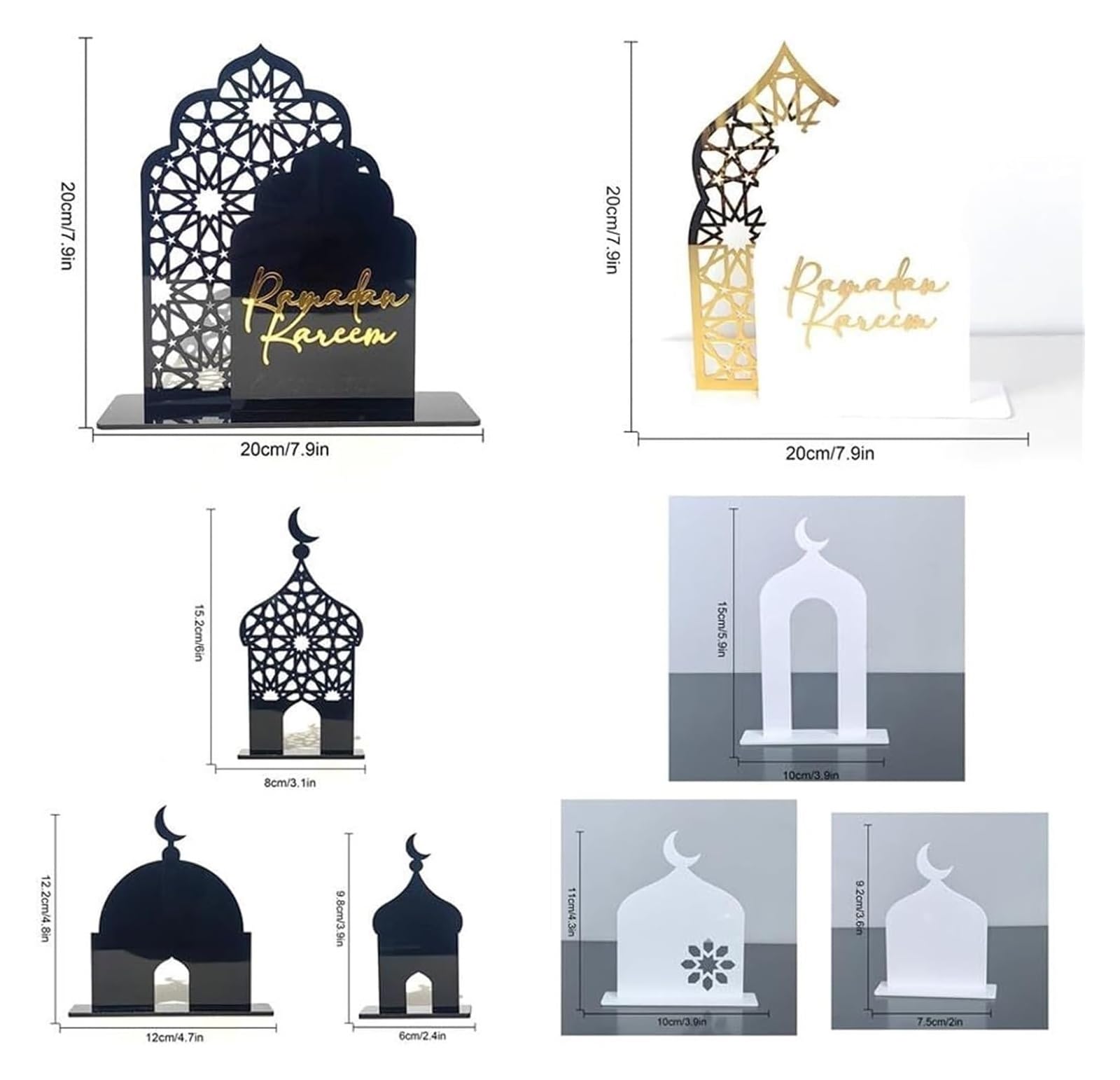 Ozdoby ramadanowe na domowy stół, Ramadan muzułmańska ozdoba na biurko półksiężycowy zamek akrylowy znak islamskie muzułmańskie prezenty(Black)