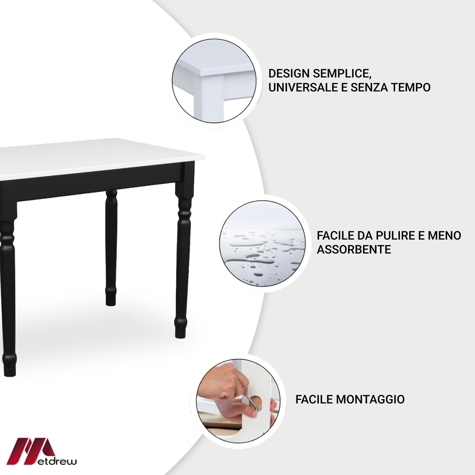 Tavolo da Pranzo in Legno 80x60 cm per 2 Persone - Tavolo Cucina Piccolo Stile Scandinavo - Pino - Piano Bianco