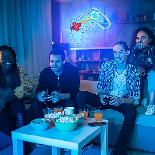 Miniatura 7 de Vicloon Letrero de neón para jugadores, luz de neón con forma de controlador de juego, luz de pared LED alimentada por USB/batería para decoración