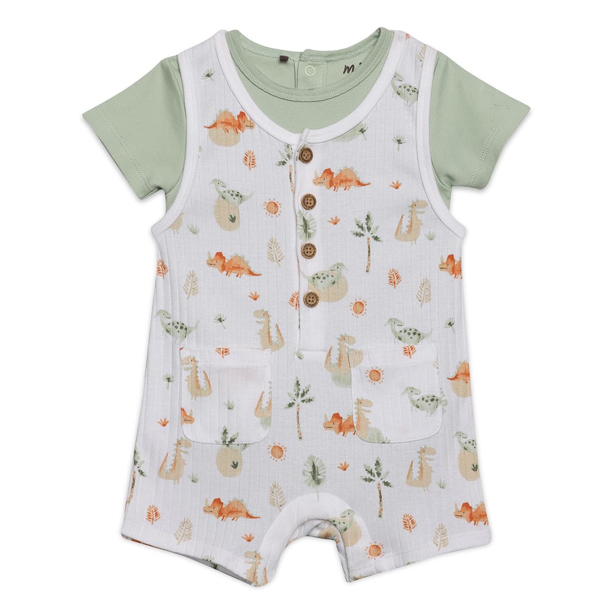 Mini Cuddles Men's Multi Baby Boys Dinosaur Printed Dungaree Set With Matching Cap, Colour (3-6M)