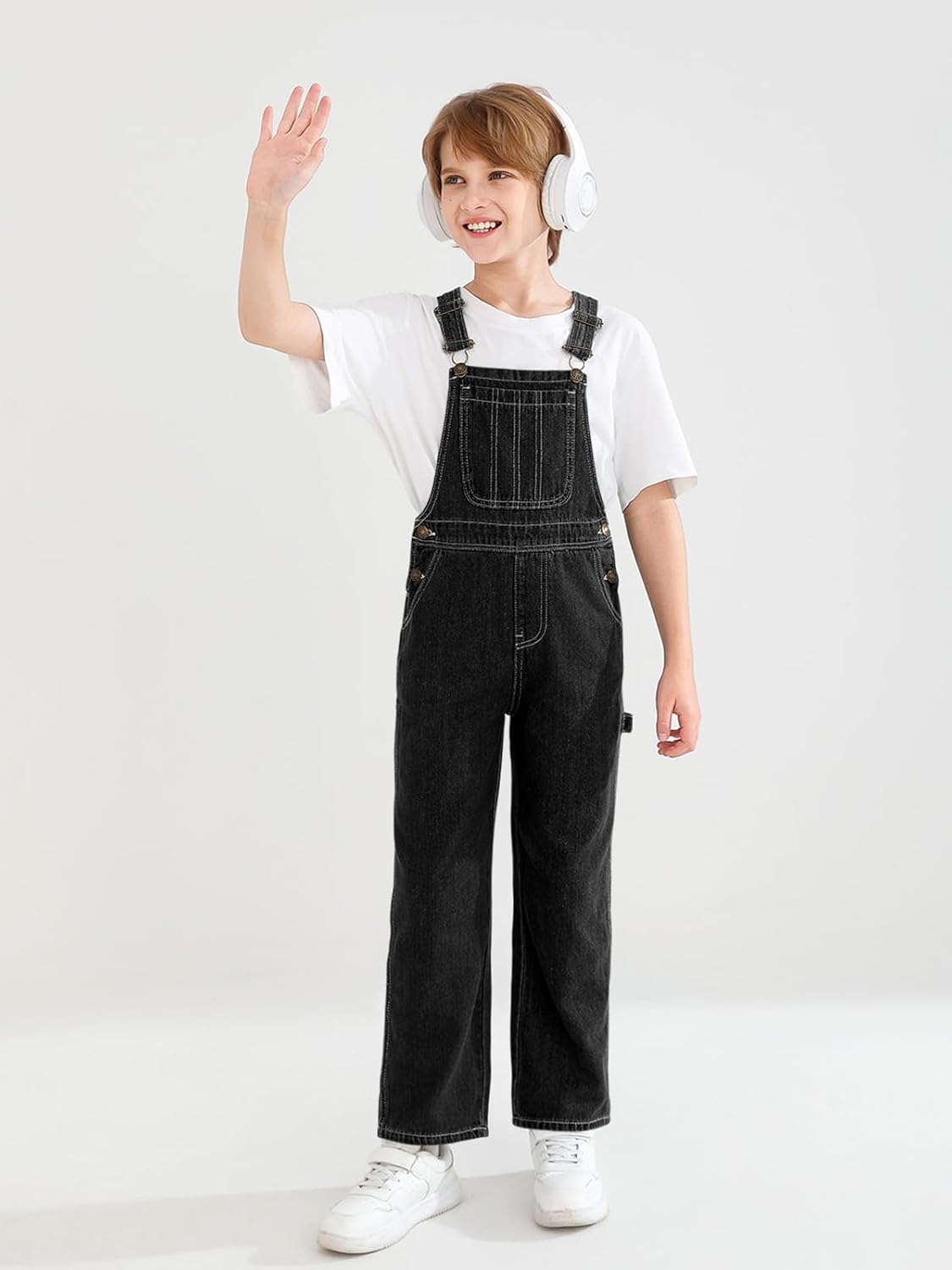 Haloumoning Boys Denim Bib Overalls with Adjustable Straps Kids Jean Overalls with Pockets 5-14 Years - Image 2