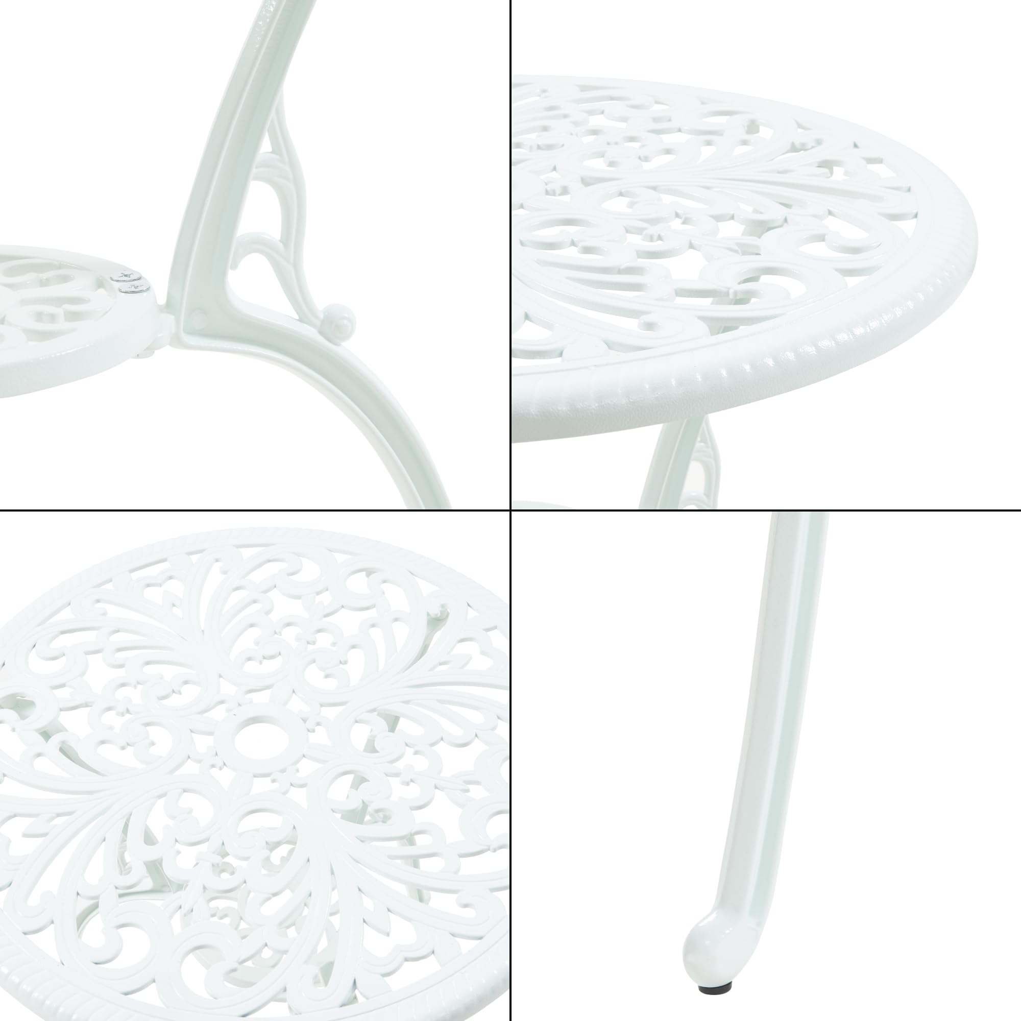 casa.pro Set Bistrot da Giardino Tavolo con Piano Rotondo e 2 Sedie con Schienale in Alluminio Pressofuso con Motivo Floreale per Terrazzo Balcone Caffetteria - Bianco