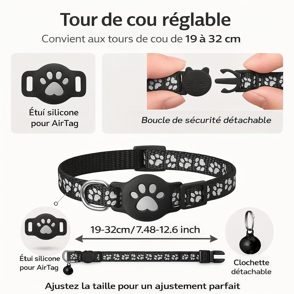 Collier GPS Chat, 2026 Nouveau Traceur GPS Chat Tracker, sans Carte SIM, sans Abonnement Mensuel, Localisation Temps Réel, Imperméable et Durable (Nior) - 5