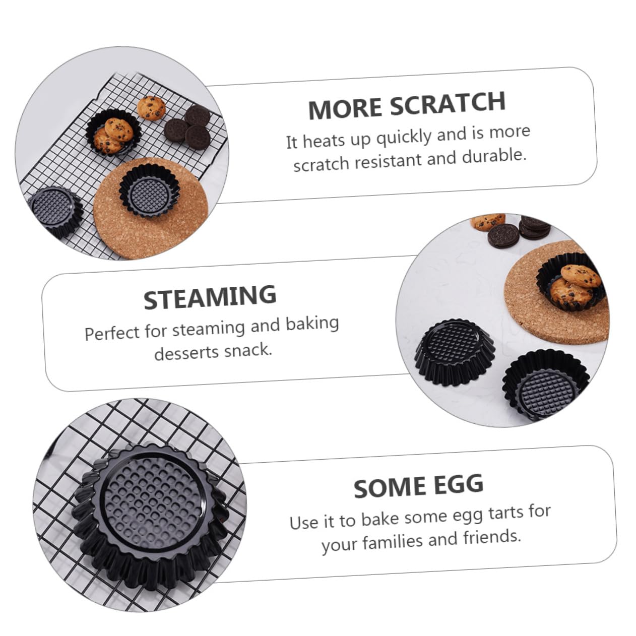 Molde para Hornear Tartaletas de Huevo 12 Piezas Acero al Carbono Negro | Diseño Resistente a Rayaduras, Mantiene la Forma al Desmoldar, Adecuado para Tartaletas DIY y Postres al Horno