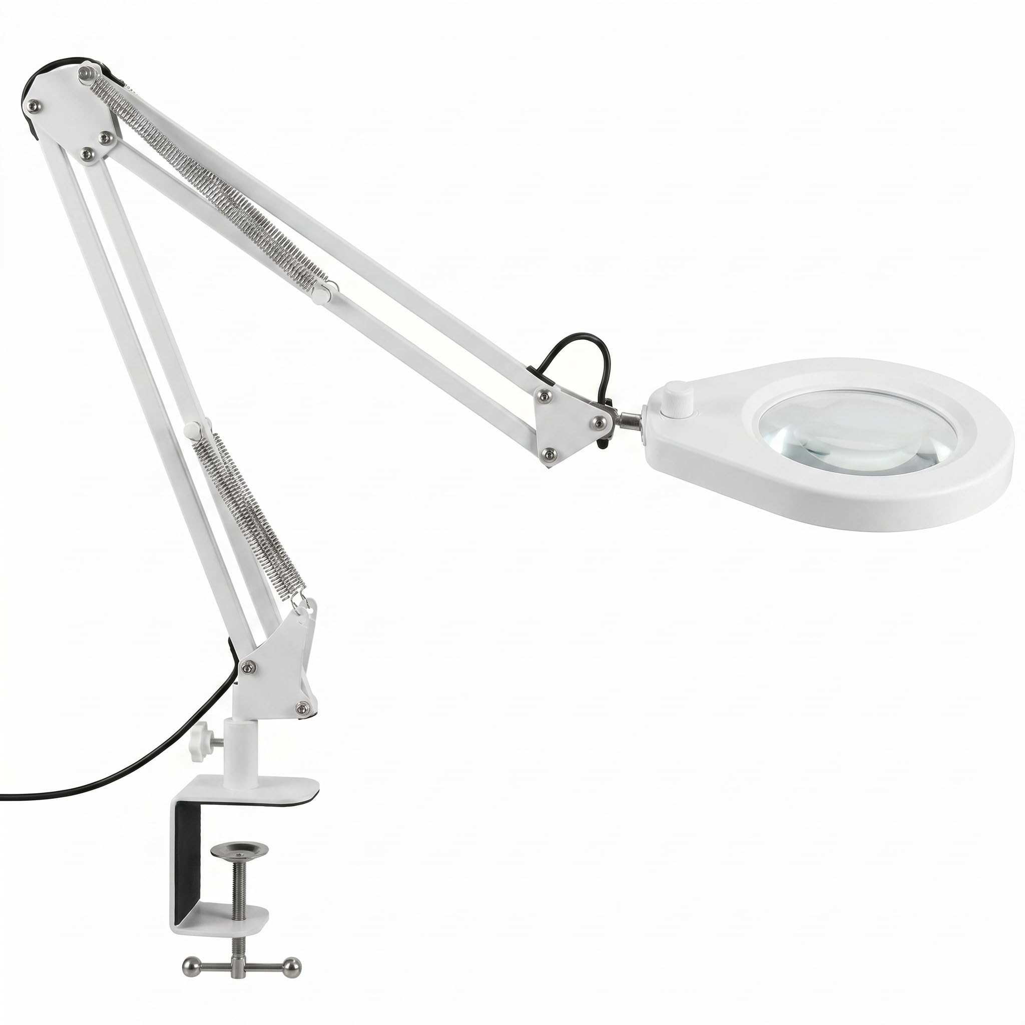 Lámpara de Aumento con Cristal de 5 dioptrías, Abrazadera de Acero de 6,4 cm, LED Regulables, Brazo Giratorio de 90 cm, diseño de Confort óptimo para esteticistas, Aficionados y Artesanos