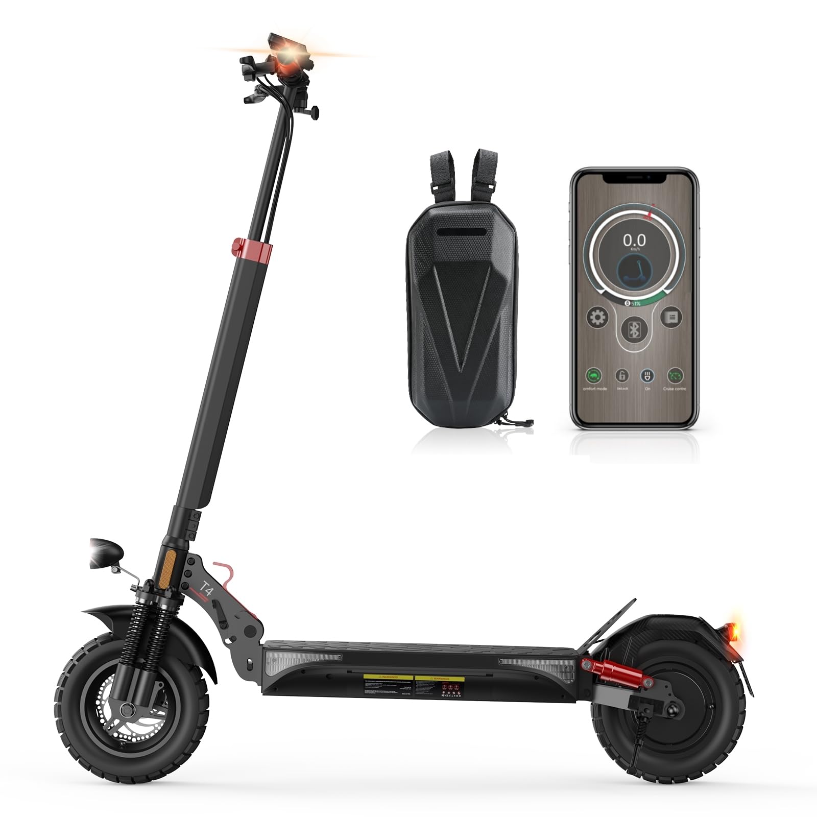 Trottinette électrique homologuée sur Route, pneus pneumatiques Tout-Terrain de 10 Pouces avec Double système d'amortissement des Chocs, Batterie 12,5 Ah, portée 60-70 km, Tableau de Bord LCD