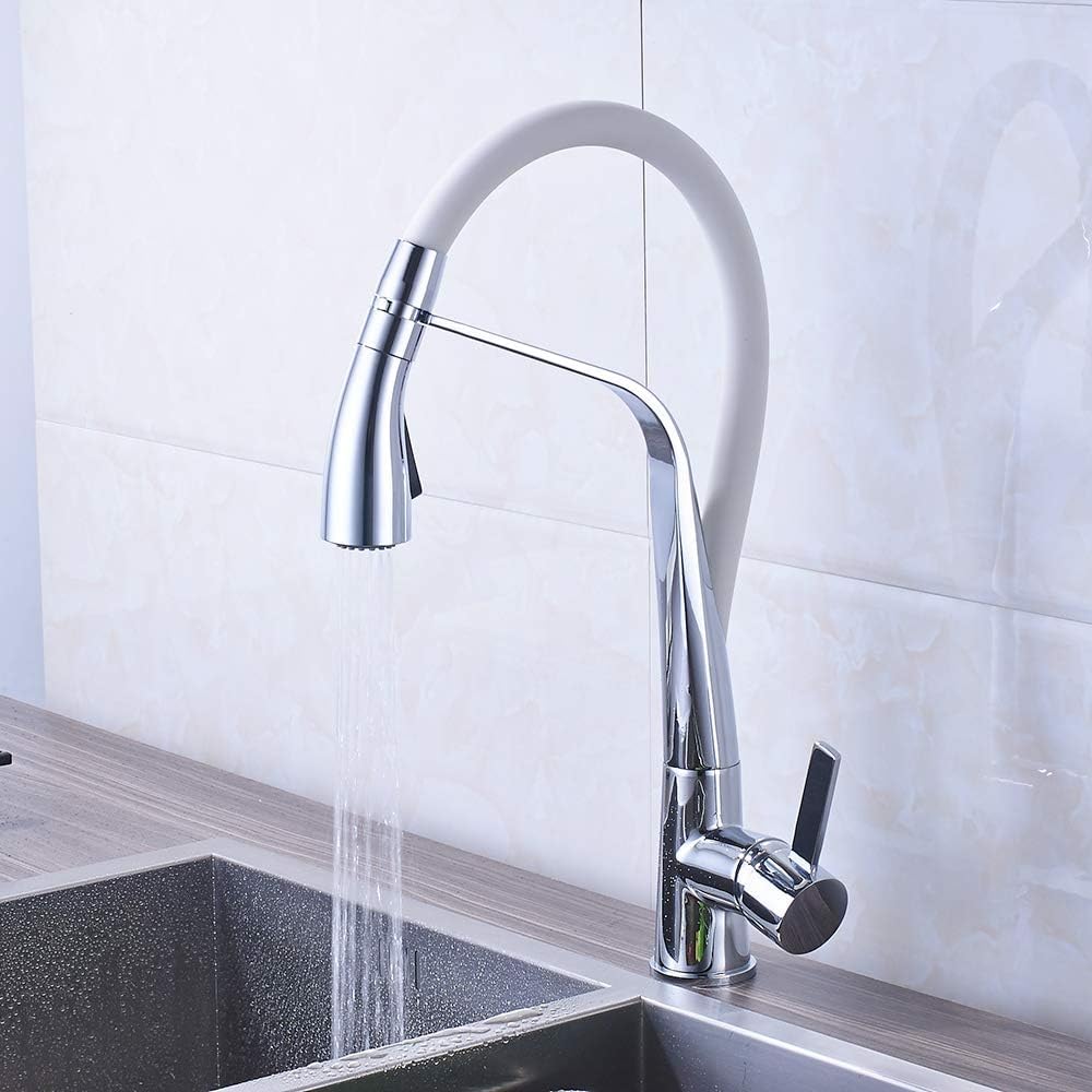 Robinet d'évier de cuisine anti-calcaire chrome blanc grand espacement